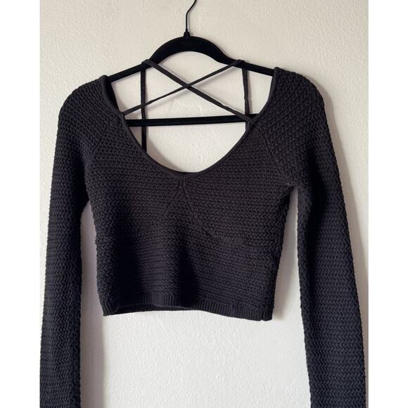 Free People FP Beach Women’s Size XS Black Halter Crop Knit Sweater Coastal Boho - Picture 2 of 7